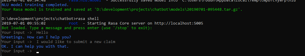Chatbot 4: Rasa Shell