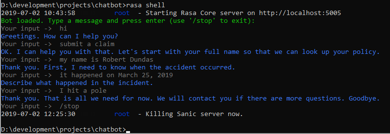 Chatbot 4: Rasa Shell